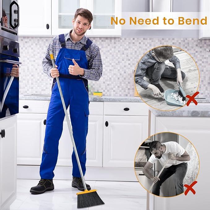 TreeLen Broom and Dustpan Set, Stand Up Broom and Dustpan for Home Cleaning - NeatNest