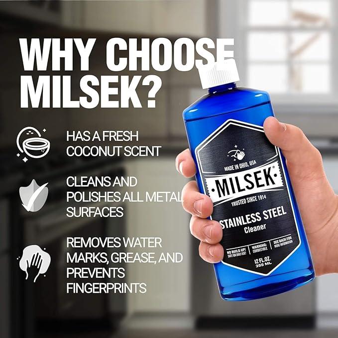 Milsek Stainless Steel Cleaner - Multipurpose Cleaning Supplies for Home and Kitchen Appliances, Sink, Stovetop, Dishwasher, Microwaves and Refrigerators - 12 Fl Oz (Pack of 2) with Microfiber Towel - NeatNest