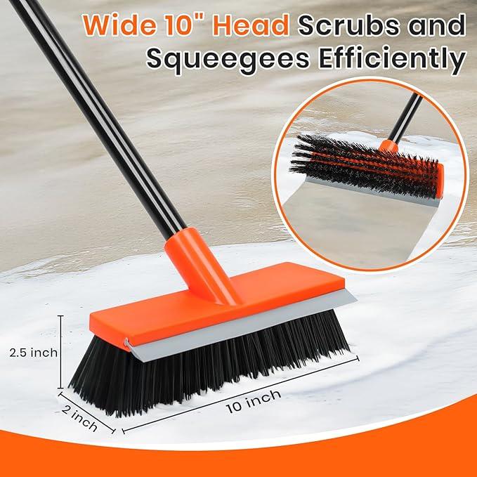 Deck Brush with Long Handle, Stiff Bristle Floor Scrub Broom, 55'' Outdoor Scrubber Remove Dirt, Leaves, Snow on Carpet, Patios, Garage, Concrete - NeatNest