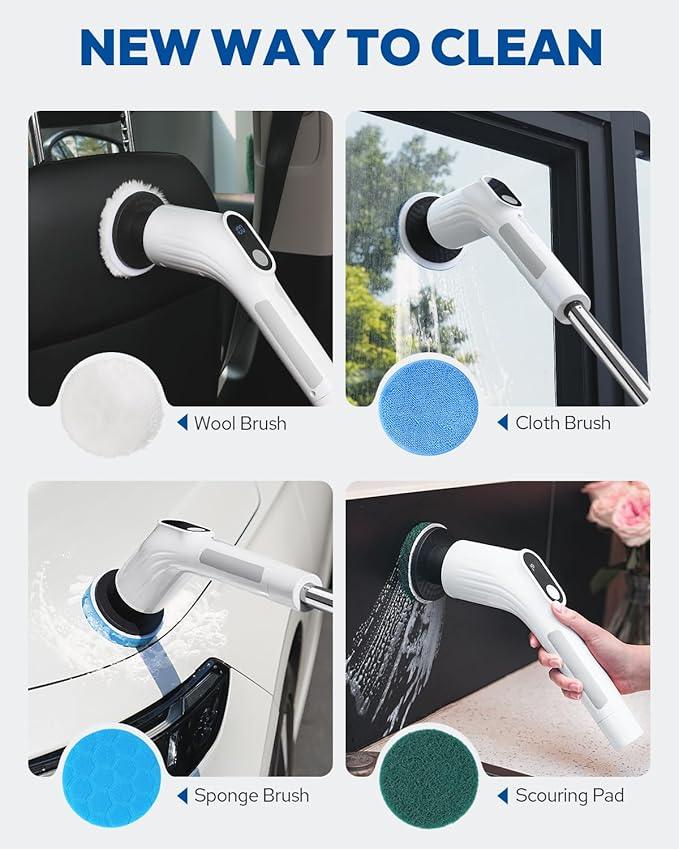 Electric Spin Scrubber for Cleaning - Upgraded Cordless Cleaning Brush Scrubber - IPX7 Waterproof Power Scrubber with 7 Brush Heads, Extended Handle and 2 Speeds for Bathroom Shower Bathtub Floor - NeatNest