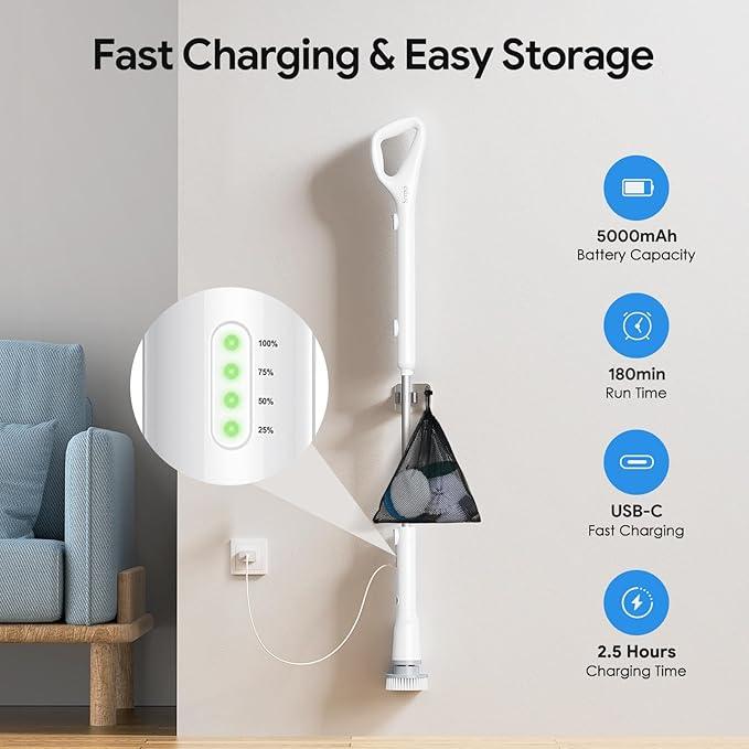 Electric Spin Scrubber, 2025 New Cordless Cleaning Brush, Shower Cleaning Brush with 7 Replaceable Brush Heads, Power Scrubber 3 Adjustable Speeds, Detachable Long Handle & IPX7 Waterproof - NeatNest