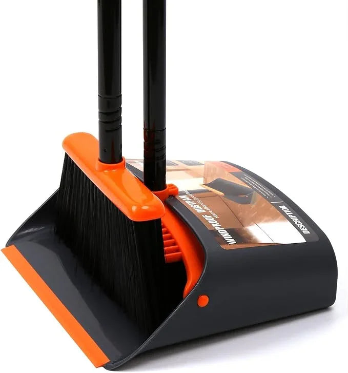 TreeLen Broom and Dustpan Set with 52" Long Handle for Home Kitchen Room Office Lobby Floor Use Upright Stand Up Stand Up Broom with Dustpan Combo - NeatNest