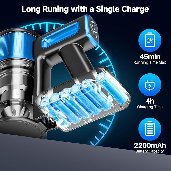 Cordless Vacuum Cleaner for Home, 8-in-1 Lightweight Stick Vacuum with 45Mins Runtime, Powerful Suction, Anti-Tangle, Rechargeable Cordless Vacuum for Hardwood Floor Carpet Pet Hair, N502 - NeatNest