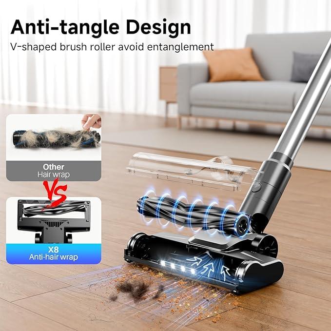 Cordless Vacuum Cleaner, 35Kpa Vacuum Cleaner for Home, 45Mins Stick Vacuum with LED Display, Anti-Tangle & Wall Mount Charging, 6 in 1 Lightweight Vacuum for Hard Floors, Carpet, Pet Hair (black) - NeatNest