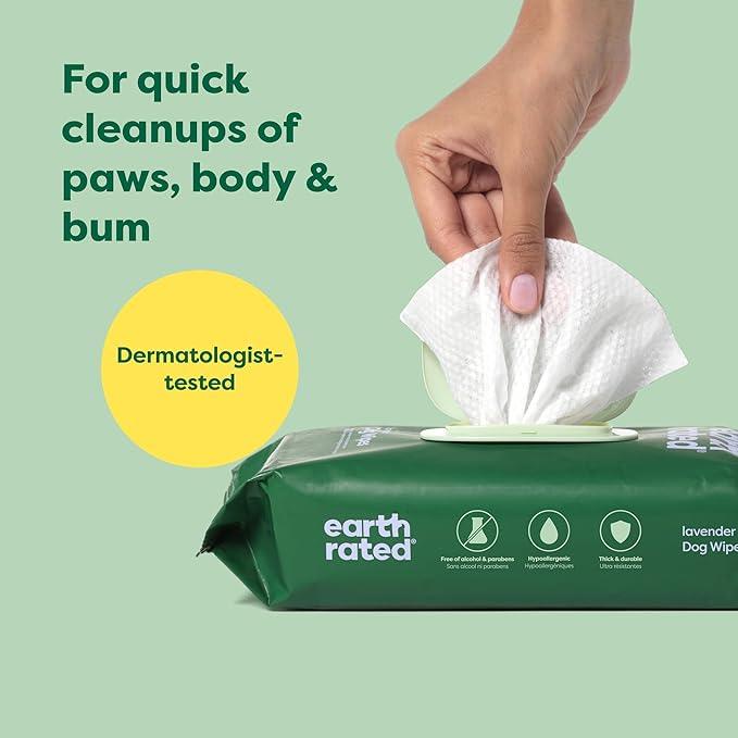 Earth Rated Dog Wipes, Hypoallergenic, Cleaning and Hydrating, for Grooming Paws, Body and Butt, Lavender Scented, 400 Count - NeatNest
