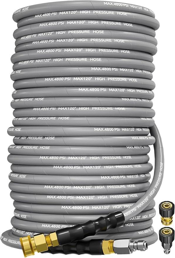 3/8" 4800PSI Pressure Washer Hose 200FT with Swivel Quick Connect for Cold/Hot Water Max 248°F, Kink Resistant Steel Wire Braided, Wear Resistant Power Washer Hose with M22 14mm Adapter - NeatNest