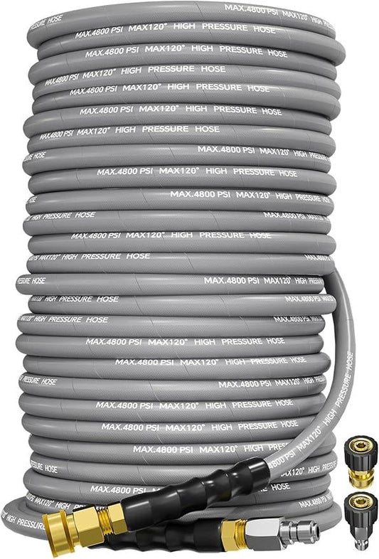 3/8" 4800PSI Pressure Washer Hose 200FT with Swivel Quick Connect for Cold/Hot Water Max 248°F, Kink Resistant Steel Wire Braided, Wear Resistant Power Washer Hose with M22 14mm Adapter - NeatNest