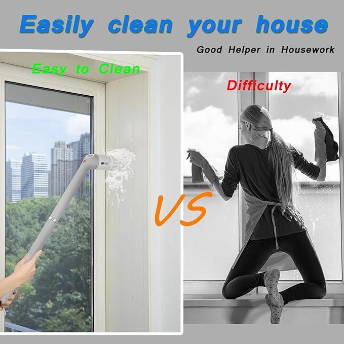 Electric Spin Scrubber,Bathroom Cleaner Brush with Full-Body IPX7 Waterproof,Shower Scrubber with Long Handle,Power Cleaning Brush with 9 Brush Heads,Cordless Scrubber for Kitchen,Tub,Tile,Galss,Floor - NeatNest