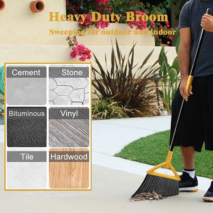 Heavy Duty Commercial Broom, Upgraded Angle Broom for Sweeping Indoor and Outdoor, Perfect Yellow Broom of Kitchen, Garage and Courtyard, Livingroom - NeatNest