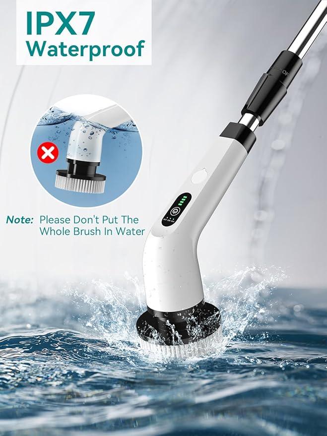 3-Speed Electric Spin Scrubber for Bathroom, 120Mins Runtime, Cordless Power Cleaning Brush with 8 Brush Heads, 3000mAh Shower Scrubber with Long Handle, Floor Scrubber, Grout Brush Bathtub Cleaning - NeatNest