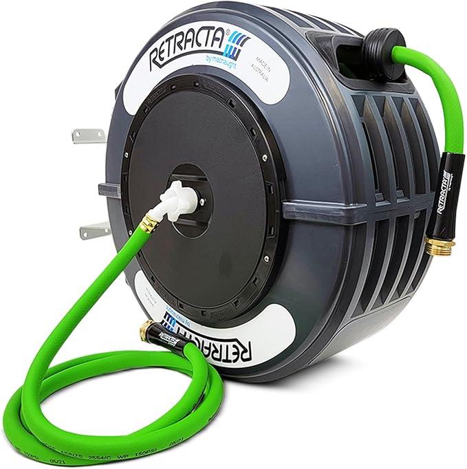 Macnaught Retractable Garden Hose Reel, 60 Ft Water Hose Reel Heavy Duty Retractable Hose with Metal 180° Swivel Rotation Bracket for Wall Mount - Gray - NeatNest