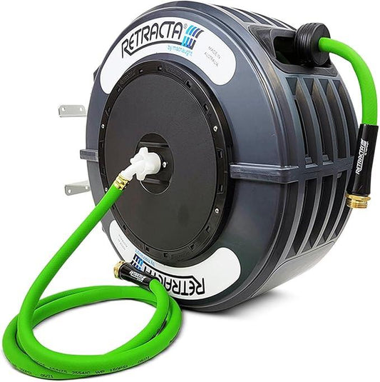 Macnaught Retractable Garden Hose Reel, 60 Ft Water Hose Reel Heavy Duty Retractable Hose with Metal 180° Swivel Rotation Bracket for Wall Mount - Gray - NeatNest