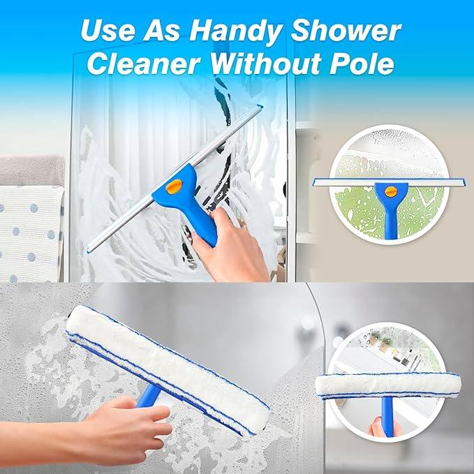 Squeegee for Window Cleaning, 14" Extra-Large Squeegee & Microfiber Scrubber Combi with 60" Stainless Steel Pole, Window Cleaning Kit for Shower Glass Mirror Door Car-2 Pads - NeatNest