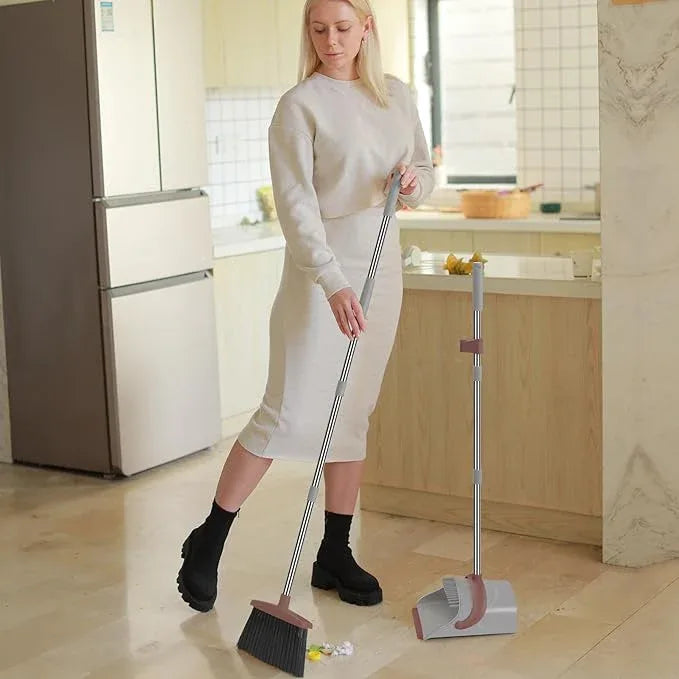 Ivandar Broom with Dustpan Combo Set, 50.6 inch Long Handle, Upright Standing Broom and Dustpan Set Quiet Cleaning Tool Sweep The Floor Dust pan Removes 4 Times More Pet Hair(Brown and Gray) - NeatNest