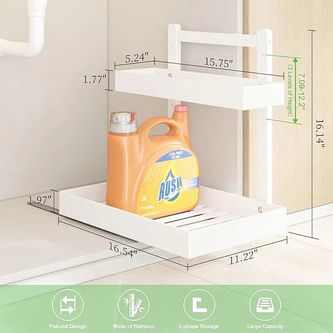 Under Sink Organizer - 1-Tier Pull Out Cabinet Organizer Vertical Slide Out Sink Shelf Storage Shelves for Multi-Purpose Bath Kitchen Bathroom Medicine (White, 1 Pack) - NeatNest