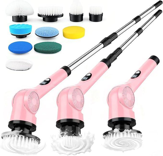 Electric Spin Scrubber, 3-Speed Cordless Shower Scrubber with 90° Adjustable & 10 Replaceable Brush Heads, 90 Mins Runtime & Full-Body IPX7 Waterproof Shower Cleaner Brush with Long Handle - NeatNest