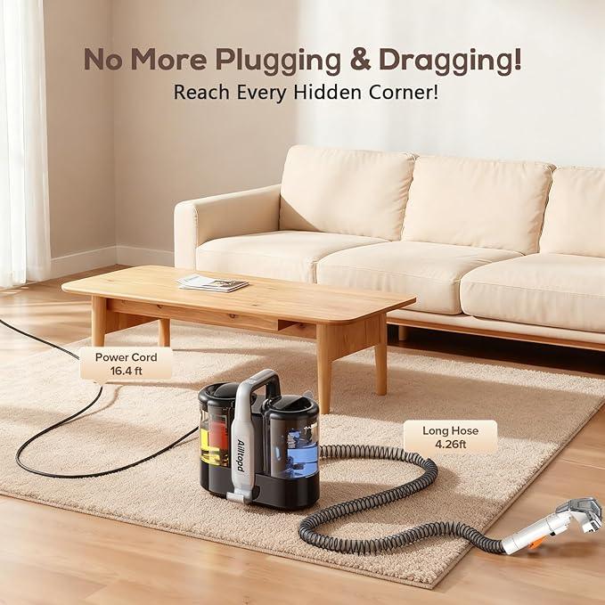 Upholstery Cleaner Machine, 15Kpa Portable Carpet & Upholstery Spot Cleaner Machine, Deep Stain Cleaning for Carpet, Pets, Stairs, Car Seat, Couch, with Dual Size BrushHead and Cleaning Solutions - NeatNest