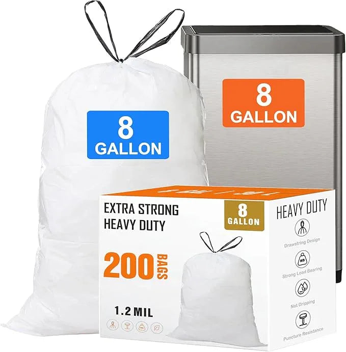 8 Gallon Drawstring Trash Bags 200 Count 1.2 Mils Heavy Duty Medium Garbage Liners Unscented Fit 30 Liter 8 Gallon Trash Bin for Home Office Kitchen Bathroom Bedroom - NeatNest