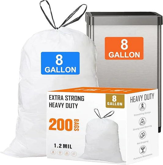 8 Gallon Drawstring Trash Bags 200 Count 1.2 Mils Heavy Duty Medium Garbage Liners Unscented Fit 30 Liter 8 Gallon Trash Bin for Home Office Kitchen Bathroom Bedroom - NeatNest