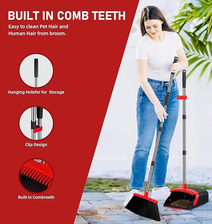 2-Pack is More economical，Brooms with Dustpan Combo Set， with 52" Long Handle, Dustpan Teeth with self-Cleaning Function, Indoor and Outdoor Sweeping, Perfect for Home Office - NeatNest