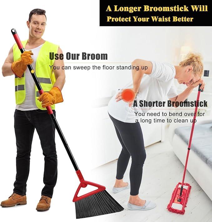 Heavy Duty Angle Broom, Upgraded Commercial Broom for Sweeping Indoor and Outdoor, Perfect Red Broom of Kitchen, Garage, Industrial and Courtyard - NeatNest