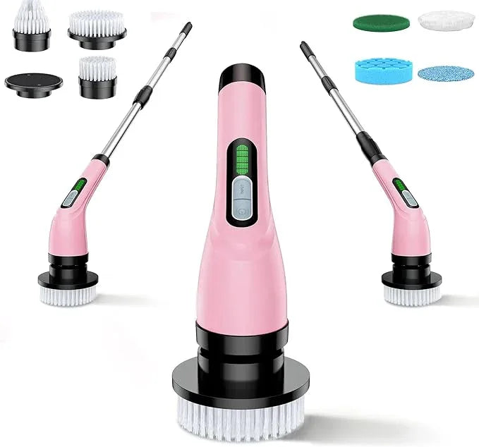 Electric Spin Scrubber - Cordless Bathroom Scrubber with 7 Brush Heads - Dual Speed IPX7 Waterproof Power Scrubber for Heavy-Duty Bathtub, Glass, Tile, and Car Cleaning (Pink) - NeatNest