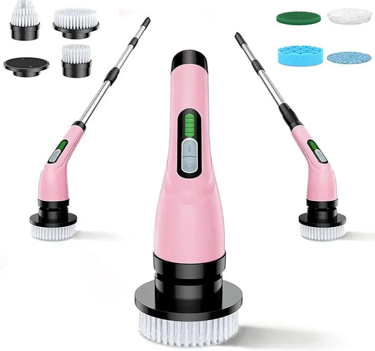 Electric Spin Scrubber - Cordless Bathroom Scrubber with 7 Brush Heads - Dual Speed IPX7 Waterproof Power Scrubber for Heavy-Duty Bathtub, Glass, Tile, and Car Cleaning (Pink) - NeatNest