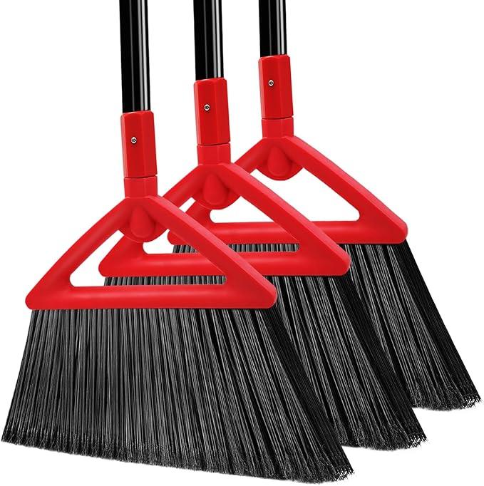 Heavy Duty Angle Broom, 3 Pack Longer Commercial Brooms, Swipe Brooms for Sweeping Indoor Outdoor, Perfect Red Broom of Kitchen, Garage, House, Restaurant - NeatNest