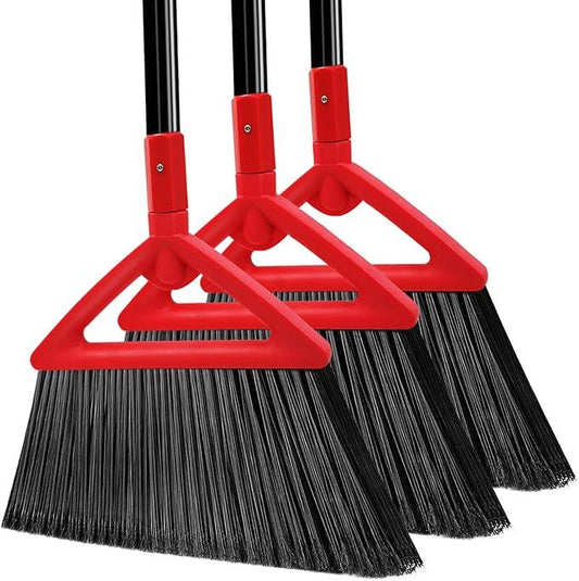 Heavy Duty Angle Broom, 3 Pack Longer Commercial Brooms, Swipe Brooms for Sweeping Indoor Outdoor, Perfect Red Broom of Kitchen, Garage, House, Restaurant - NeatNest