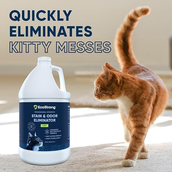 Eco Strong Cat Stain And Odor Remover| Enzyme Urine Odor Neutralizer - Stain Remover for Carpet, Litter Boxes, Bedding, and Laundry [Citrus Scent Gallon Value Size] - NeatNest