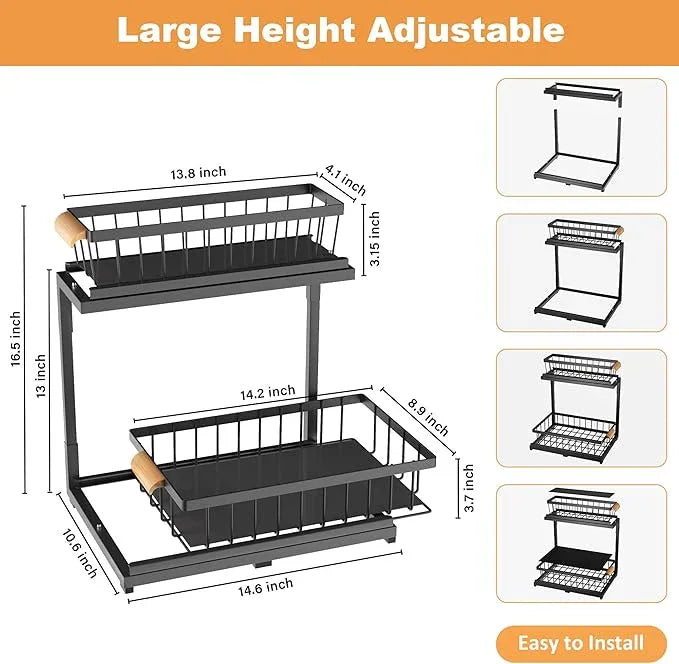 Under Sink Organizer, Pull Out Cabinet Organizer 2 Tier Slide Out Sink Shelf Cabinet Storage Shelves,Kitchen & Bathroom Organizers,Metal (Black, 1 Pack-14.6 * 10.6 * 16.5in) - NeatNest