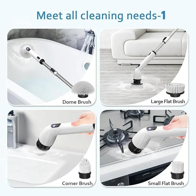 TUYU Electric Spin Scrubber, Full-Body IPX7 Waterproof Bathroom Scrubber with Power LCD Display, 8 Replacement Head, Adjustable Extension Handle, Cordless Shower Cleaner Brush for Bathtub Cleaning - NeatNest