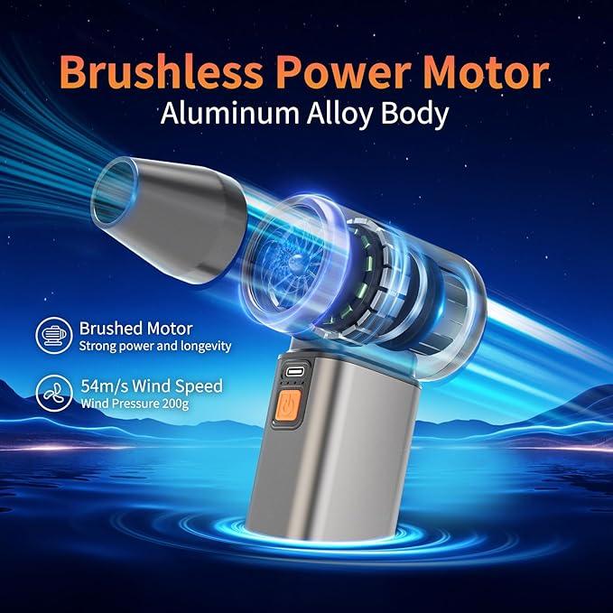 Compressed Air Duster, Stepless Speed Electric Air Duster, Metal Shell Air Blower with Brushless Motor, 120000 RPM Keyboard Cleaner Replaces Canned Air for Outdoors, Car, Home Cleaning - NeatNest