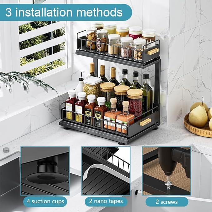 Under Sink Organizer Kitchen, 2 Tier Under Sink Organizers and Storage, Pull out Cabinet Organizer Shelf, Metal Drawer for Kitchen Bathroom Pantry Cabinet Closet Organization Rack, Black, 1 Pack - NeatNest