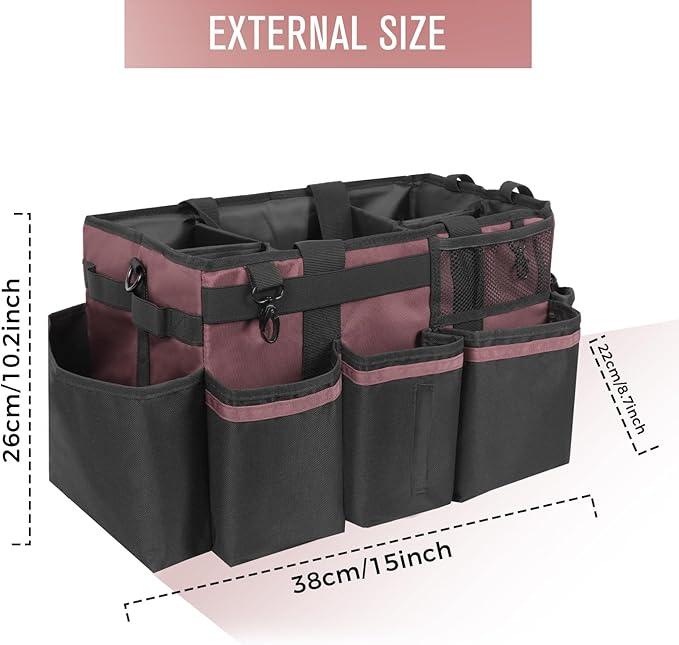 Wearable Cleaning Caddy, Cleaning Caddy Supplies Organizer with Handle & Shoulder Straps for Housekeepers, Under Sink & Car Cleaning Tool Organizers Bag with 4 Foldable Divider (LotusPink) - NeatNest