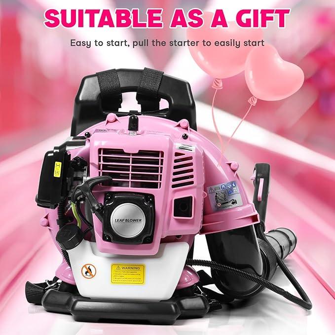 63CC Backpack Leaf Blower Gas Powered, 3HP 2-Stroke Engine, 665CFM High Velocity Air Cooling System, Adjustable Backpack Blowers Gas for Lawn, Garden, Yard, Snow, Gutter Cleaning (Girls Pink) - NeatNest