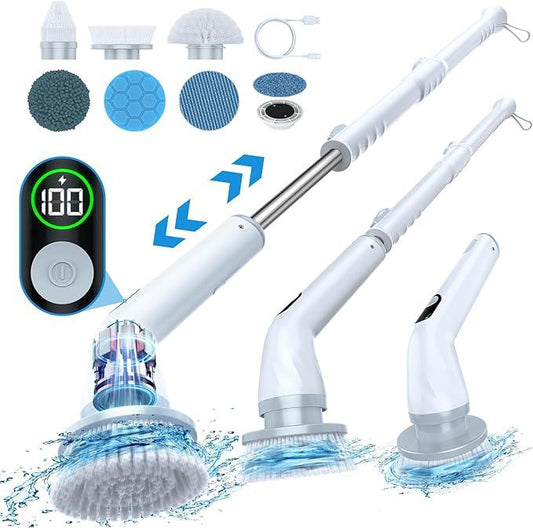 LABIGO Electric Spin Scrubber LA4 Pro, Dual Speed Bathroom Scrubber with Display & 6 Replacement Cleaning Heads, Cordless Power Scrubber with Adjustable & Detachable Handle for Bathroom Floor Tile - NeatNest
