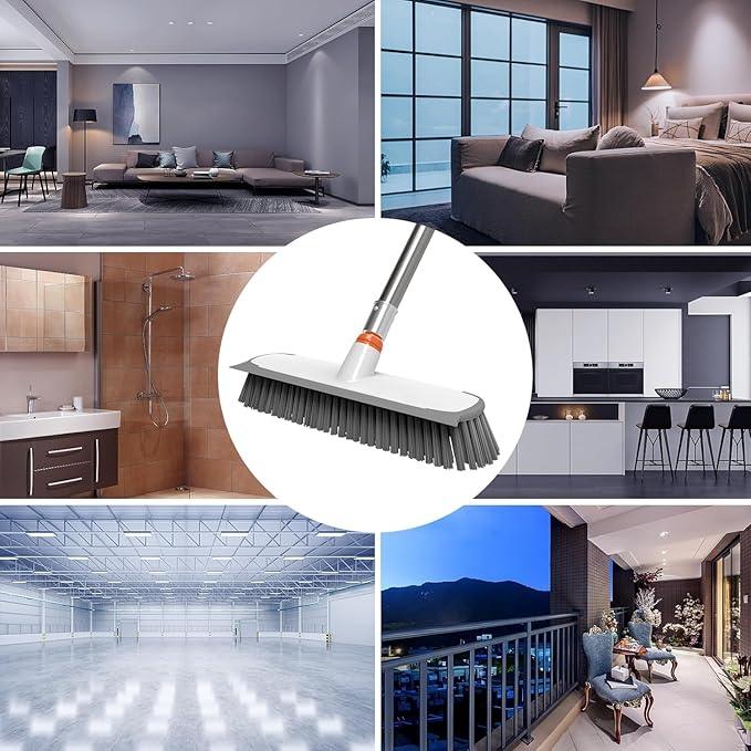 Heavy Duty Floor Scrub Brush and Grout Cleaner Tool with Long Handle Deck Brush with Stiff Bristles Outdoor Scrubber for Cleaning Deck Tile Kitchen Swimming Pool Bathroom(2 Pack Brush Head) - NeatNest
