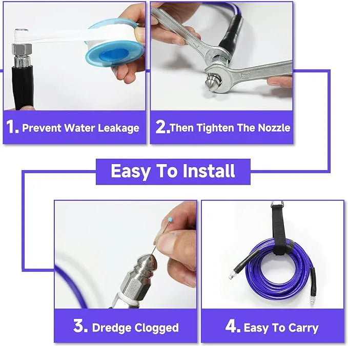 NIFUAL 150FT Sewer Jetter Kit for Pressure Washer, 5800PSI Drain Cleaner Hose 1/4 Inch NPT Corner, Rotating and Button Hose Sewer Jetting Nozzle Waterproof Tape Pearl Corsage Pin Spanner Glove - NeatNest