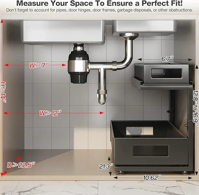 2 Pack 21.3IN-Depth Under Sink Organizer with Next-Gen Ball-Bearing Slides,2-Tier Pull Out Cabinet Storage,Height Adjustable Drawer Shelf for Bathroom,Kitchen,Laundry,Cabinet,Pantry-Black - NeatNest