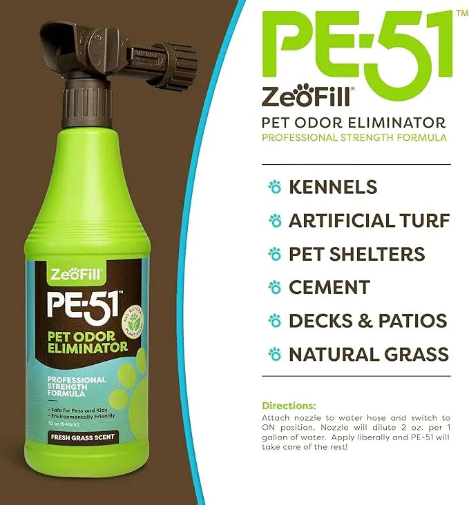 ZEOFILL PE-51 Economy Pack - 1 Gallon & 32oz Garden Hose Spray Bottle – Pet Urine, Pet Odor, & Yard Odor Eliminator – Dogs Urine Odor Deodorizer – Outdoor Use – All Natural Eco-Friendly Enzymes - NeatNest