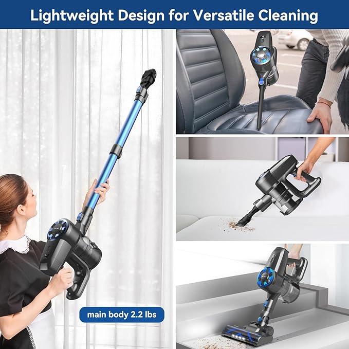 Cordless Vacuum Cleaner,8-in-1 Lightweight Stick Vacuum with Powerful Suction,Self-Standing,40 Mins Max Runtime,Rechargeable Vacuum Cleaners for Home,Hardwood Floor,Carpet,Pet Hair (Charcoal) - NeatNest