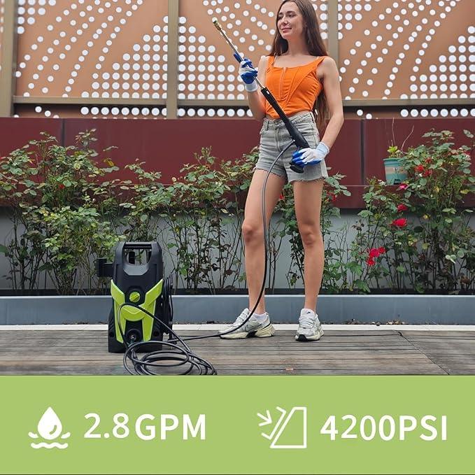 2025New Pressure Power Washer with 4 Quick Connect Nozzles, Inlet Hose & Filter, Foam Cannon for Cars/Fences/Driveways/Patios/Home Cleaning 4200PSI - NeatNest