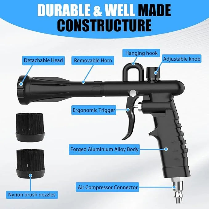 Air Cleaning Gun for Car Interior Detailing, High Pressure Air Blower Auto Detailing Tool for Quickly Blasts Dirt and Dust, Air Blaster for Car Detailing, Black - NeatNest