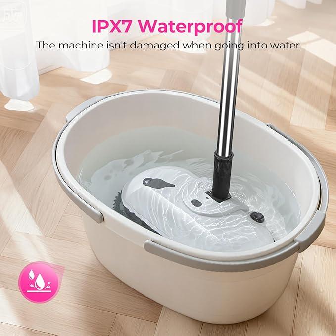 ScrubWiz Cordless Electric Spin Mop with Water Sprayer, Self-Propelled Floor Cleaner for Hardwood & Tile, Quiet Cleaning, Adjustable Handle, 2500mAh Long-Lasting Battery, 300ml Tank, Snow White - NeatNest