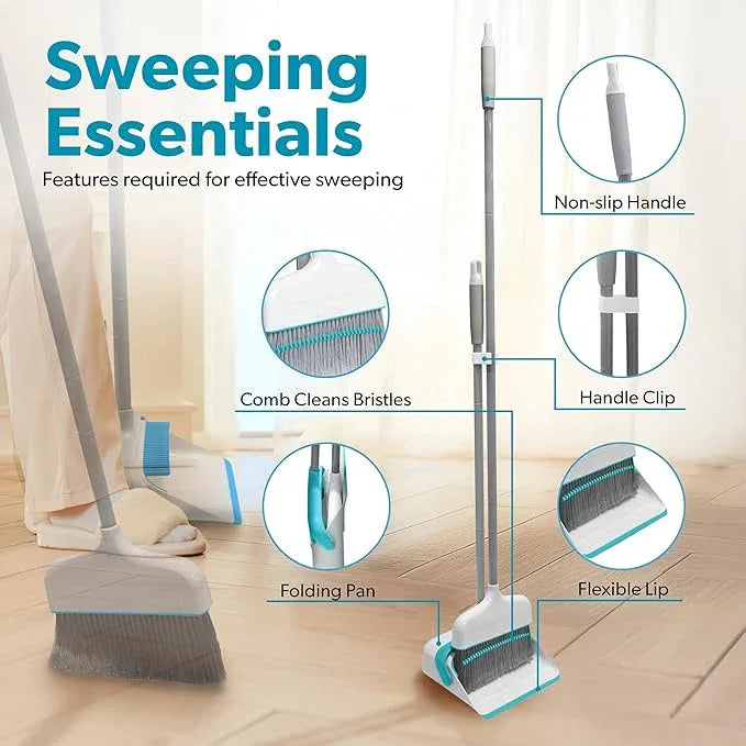 BLACK+DECKER Butler Broom and Dustpan Set for Home, Short Handle, Stand Up and Lightweight Space Saving Dust Pan and Broom Combo for Kitchen, Living Room, Bathroom, Lobby Floor Use - NeatNest