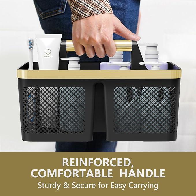 Shower Caddy Dorm Men: Plastic Bathroom Caddy Organizer with Handle and Holes, Bath Caddy for College Dorm, Portable Shower Basket Tote for Toiletry, Travel, GYM, Camp Essentials Black/Gold - NeatNest