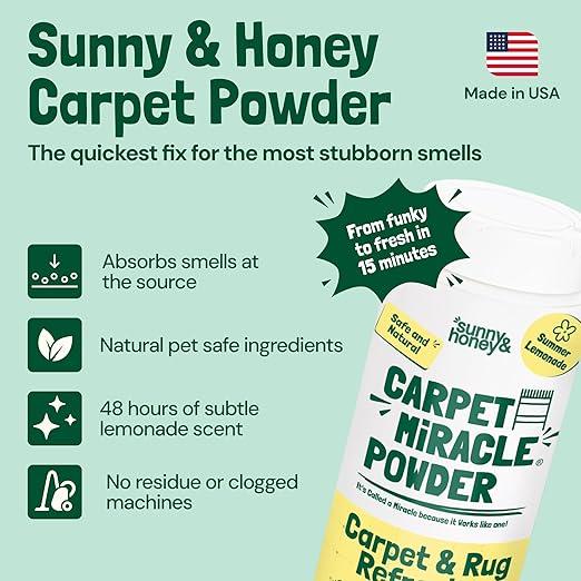 Sunny & Honey Carpet Freshener Powder - Dry with No Residue - Pet & Kid Safe Upholstery Cleaner - Natural Rug Powder Formula (20 oz, Summer Lemonade Scent) - NeatNest