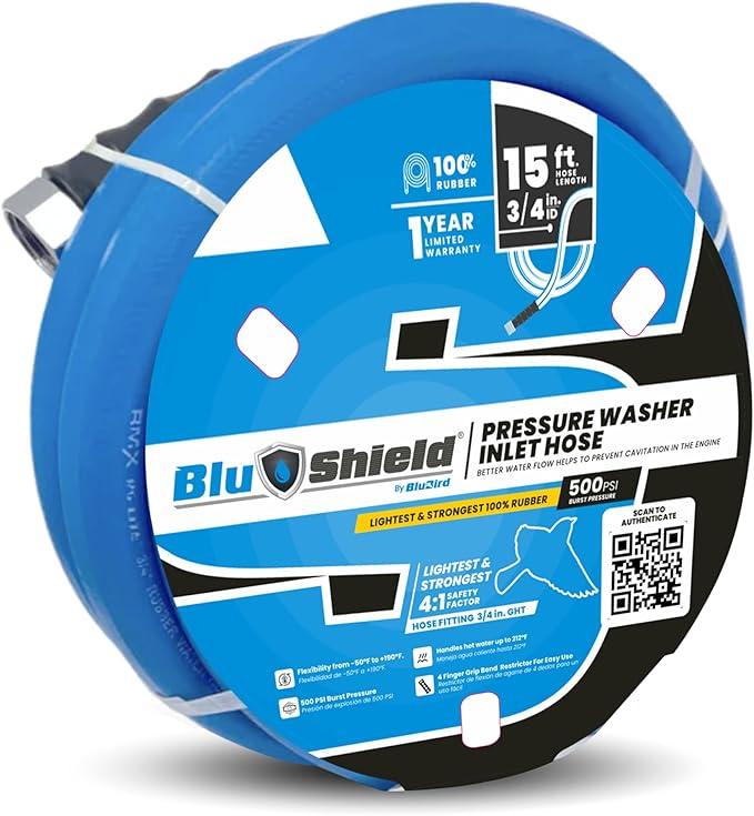 BluShield 3/4" Pressure Washer Inlet Hose with GHT Fittings (15 Feet) - NeatNest