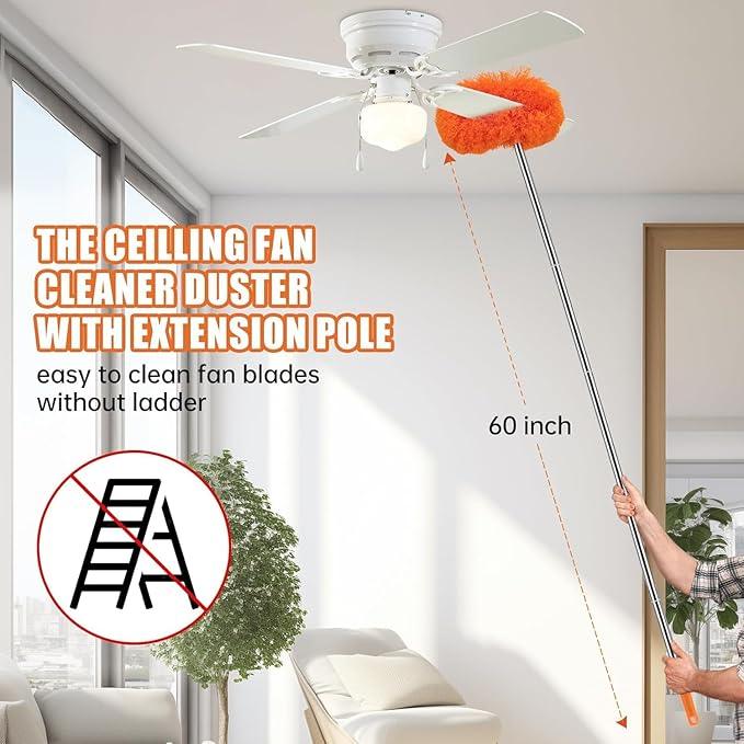 Ceiling Fan Cleaner Duster with 60 inch Extension Pole, Dusters for Cleaning High Ceiling Fan Blades, Dusters Kit with Storage Bag, Cleaning Tools for Families (14pcs) - NeatNest